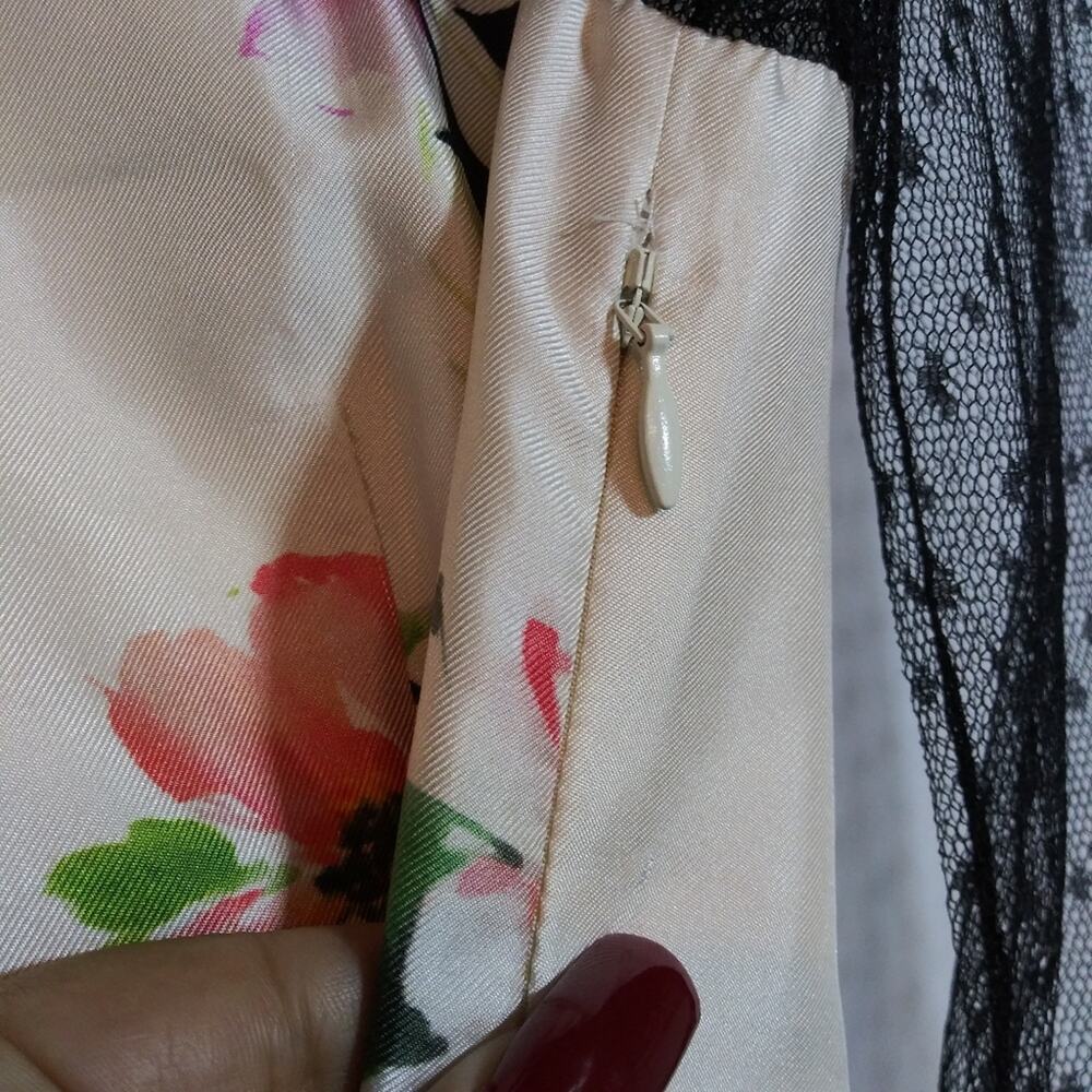 Blumarine Silk Floral Dress with Sheer Black Sleeves Luxury Feminine Size Small - Picture 5 of 11